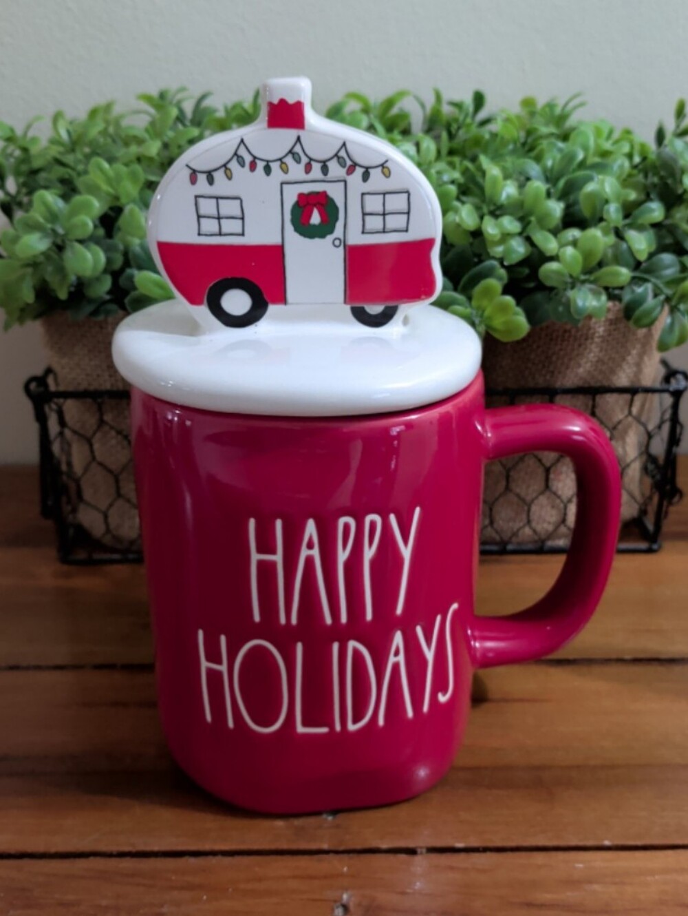 Rae Dunn Happy Holidays Camper RV Topper Ceramic Mug